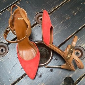 Hugo Boss Suede Heels with Gold Slide Buckle Hardware